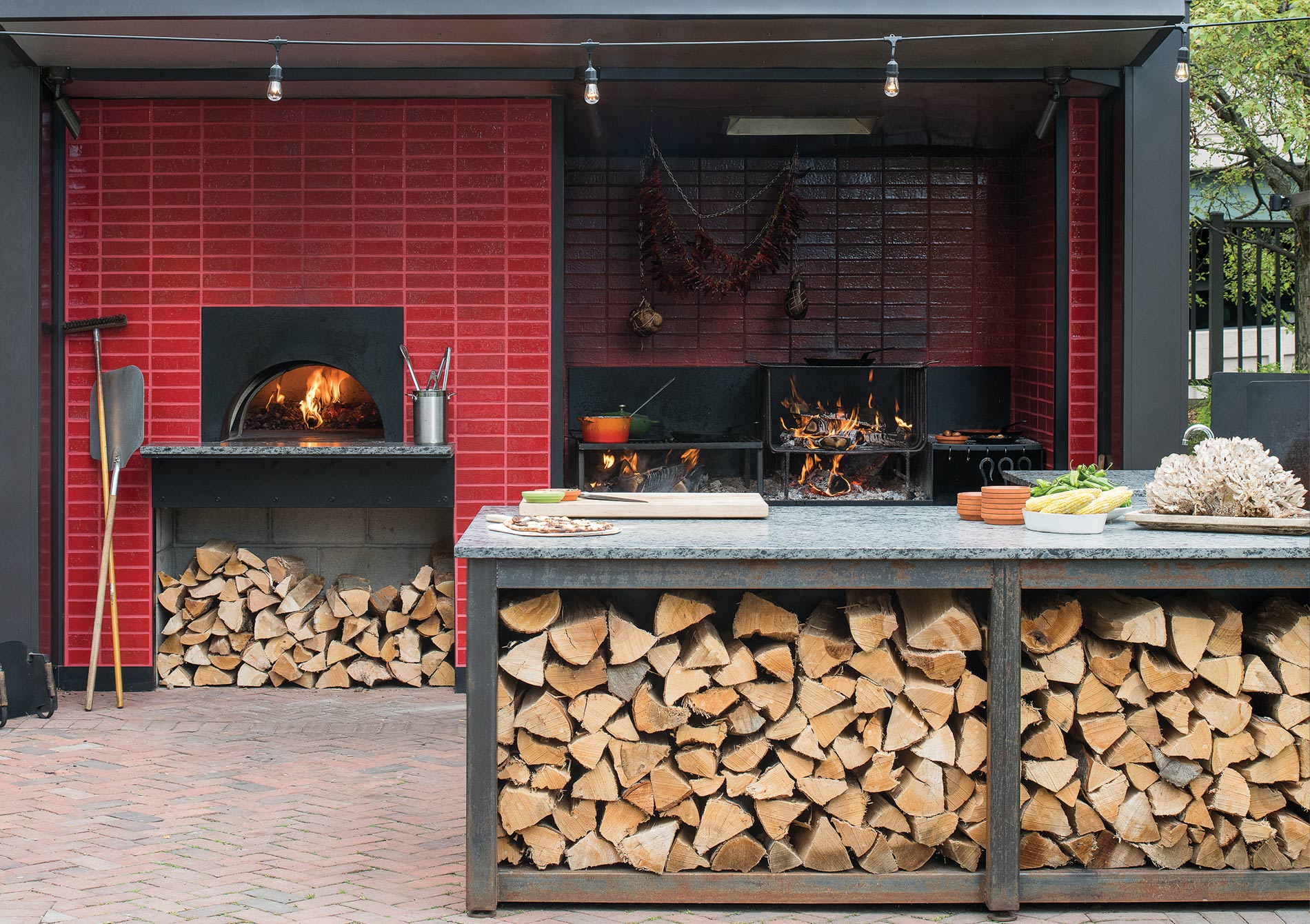wood fired kitchen and bar